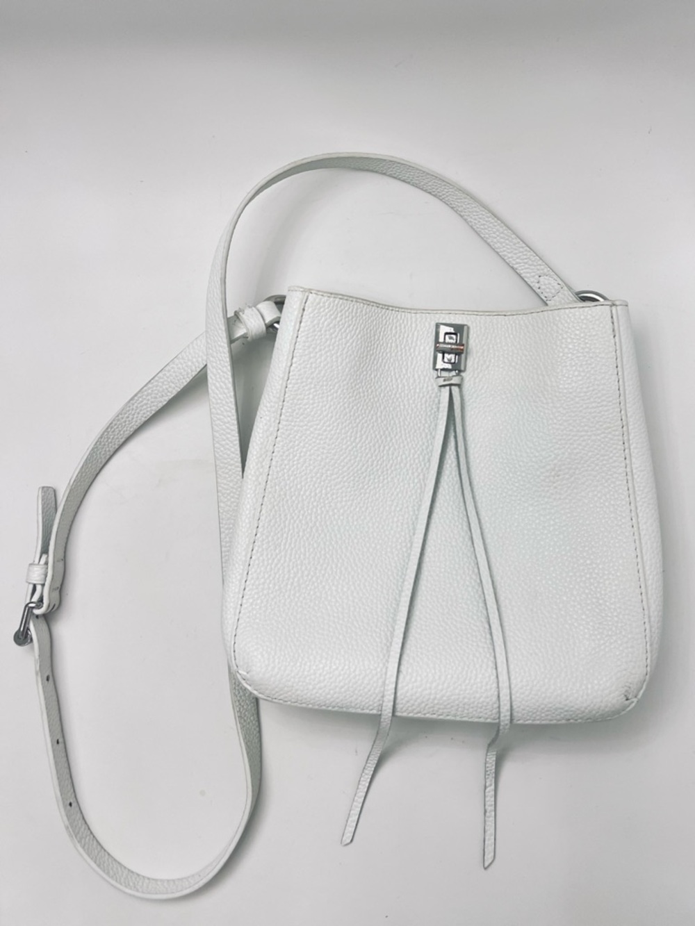 Rebecca Minkoff Darren White Pebbled Leather Crossbody Bag Silver Hardware